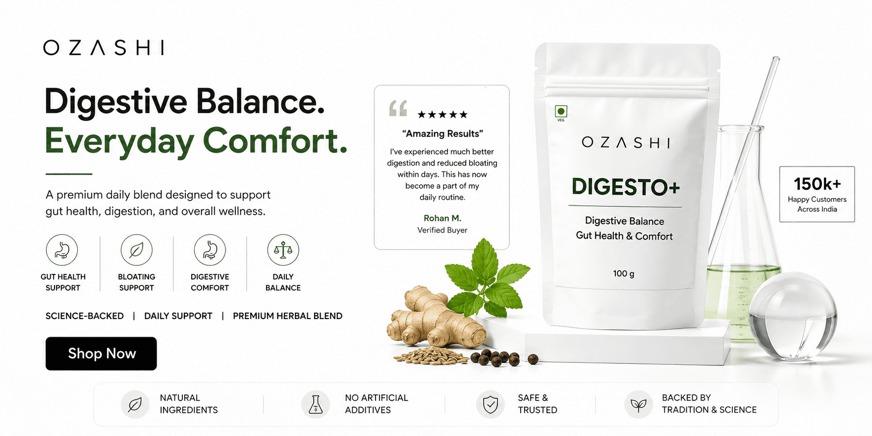 Digesto+ — digestive balance and everyday comfort. A premium daily blend for gut health and digestion.